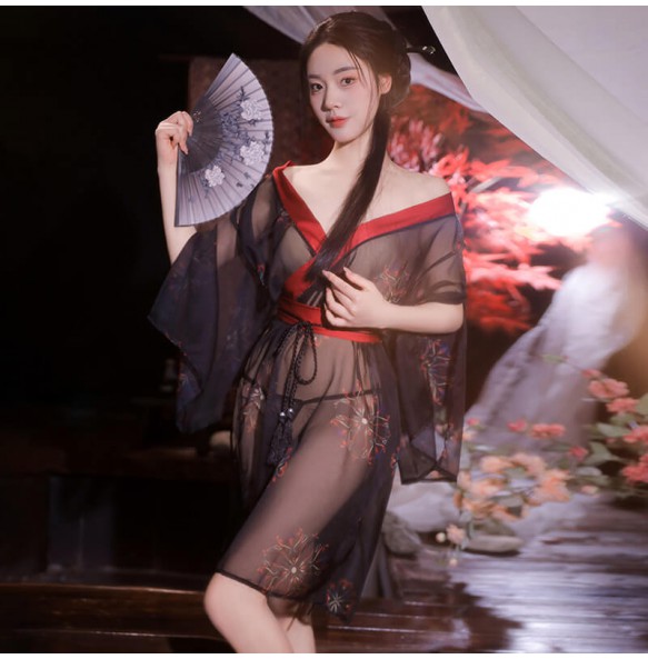 FEE ET MOI - Japanese Phantom Print Kimono Set (Black - Red)